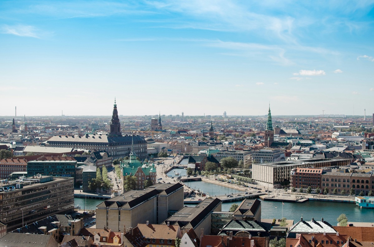 Copenhagen from above, with Christiansborg and the canal